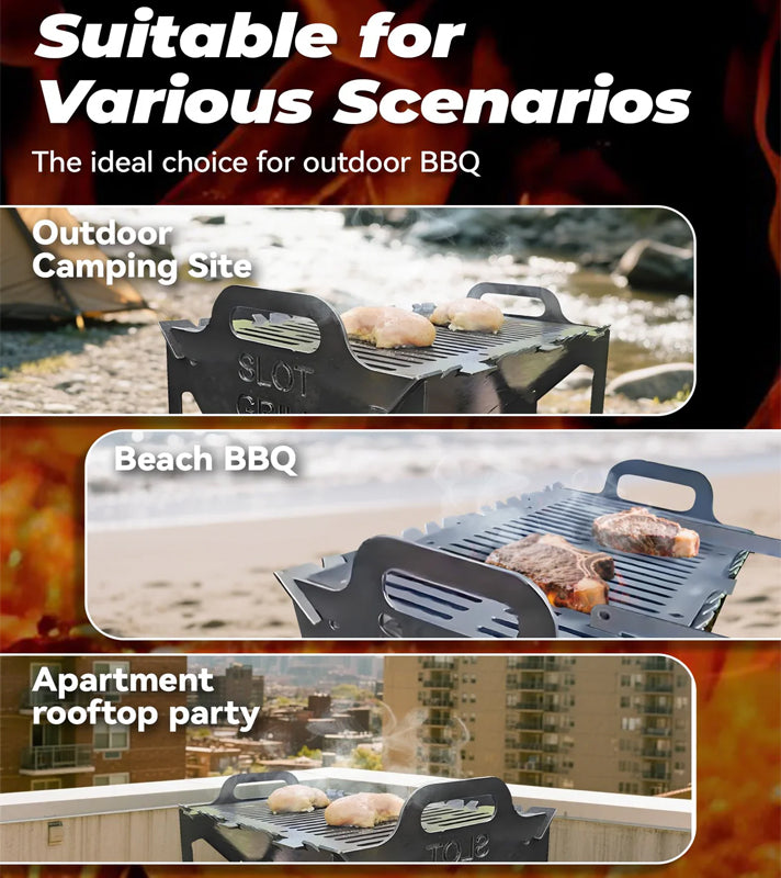 Slot Grill - Collapsible BBQ Grill for Easy Storage Steel