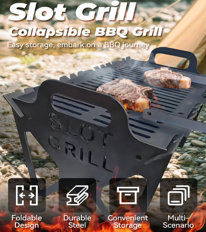 Slot Grill - Collapsible BBQ Grill for Easy Storage Steel
