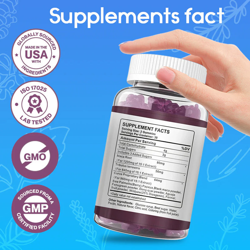 Maca Plus Gummies (1500mg) | Dietary Supplement for Hips Enlargement, Butt Enhancement, and Hormonal Balance