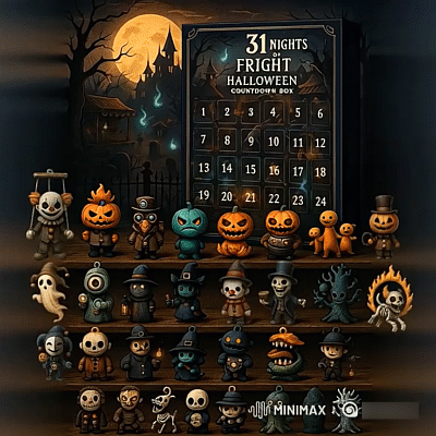 🎃31 Nights of Fright – Halloween Countdown Box with Figurines,