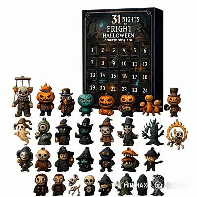 🎃31 Nights of Fright – Halloween Countdown Box with Figurines,